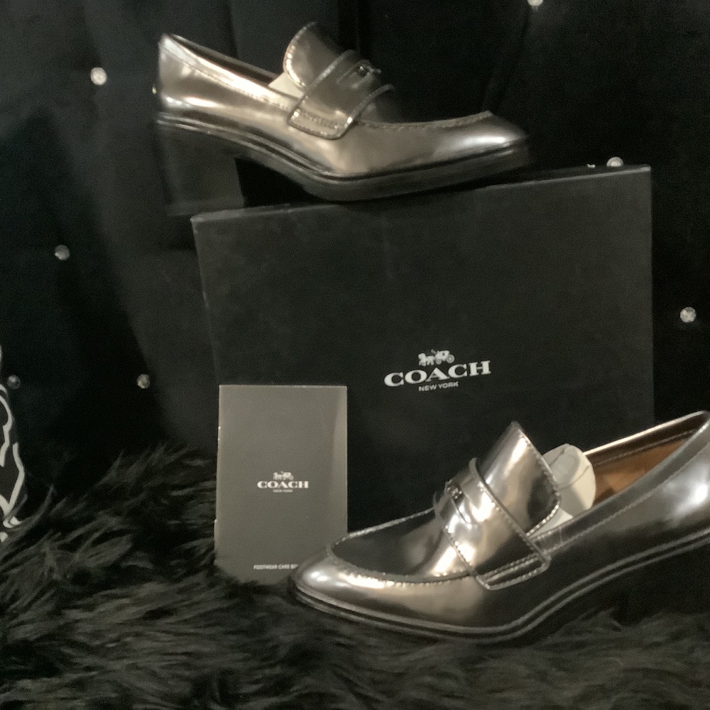 Coach Metallic Silver Loafers